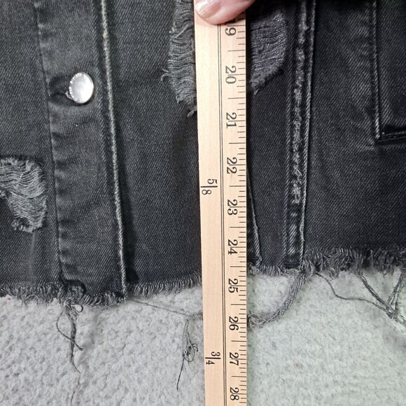 Divided Black Denim Jacket Thrashed Distressed Raw Hem Oversized Y2K Fall Retro - Picture 12 of 16